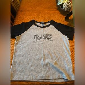 New York grey and black crop top